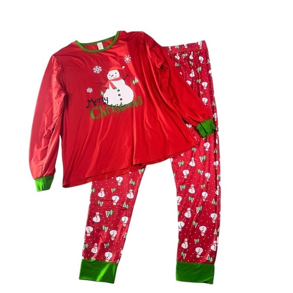 Christmas Snowman Pajama Set Red Green Long Sleeve Top & Pants – XL NWOT - Picture 7 of 12